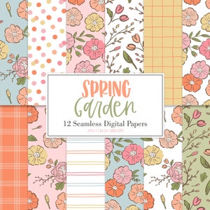 SPRING GARDEN, Floral Spring Seamless Repeat Pattern, Backgrounds, Printable Digital Paper