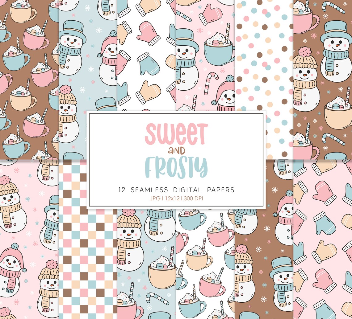 SWEET and FROSTY, Christmas Snowman Seamless Repeat Pattern, Retro ...