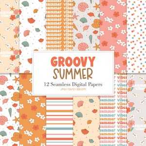 Groovy Summer, Retro Summer Seamless Repeat Pattern, Backgrounds, Printable Digital Paper
