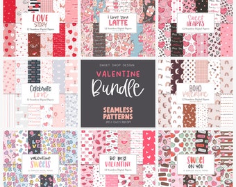 Seamless Patterns Bundle, VALENTINE'S DAY Patterns, Backgrounds, Printable Digital Papers