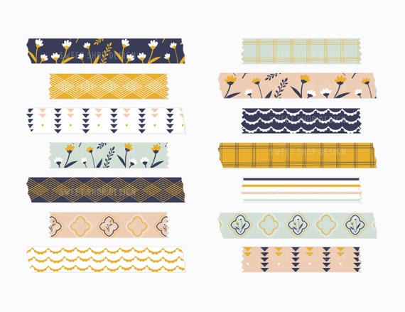 Digital Washi Tape Clipart BOHO FLORAL, Graphics with Floral Stripes  Lattices For Digital Planner, Goodnotes