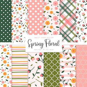 PRINTEMPS FLORAL, fonds de rayures vichy floral printemps, papiers numériques imprimables