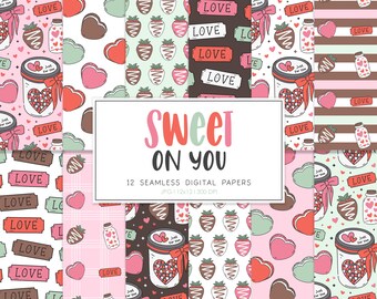 SWEET ON YOU, Valentine Seamless Repeat Pattern, Retro Backgrounds, Printable Digital Paper