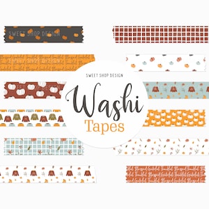 デジタル和紙テープクリップアート セーター天気、デジタルプランナー用花柄カボチャセーター付き秋グラフィック、Goodnotes
