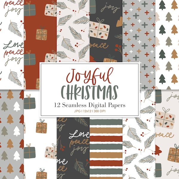 JOYFUL CHRISTMAS, Christmas Seamless Repeat Pattern, Backgrounds, Printable Digital Paper