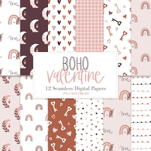 BOHO SAN VALENTÍN, Patrón sin costuras de arcoíris, Fondos, Papel digital imprimible