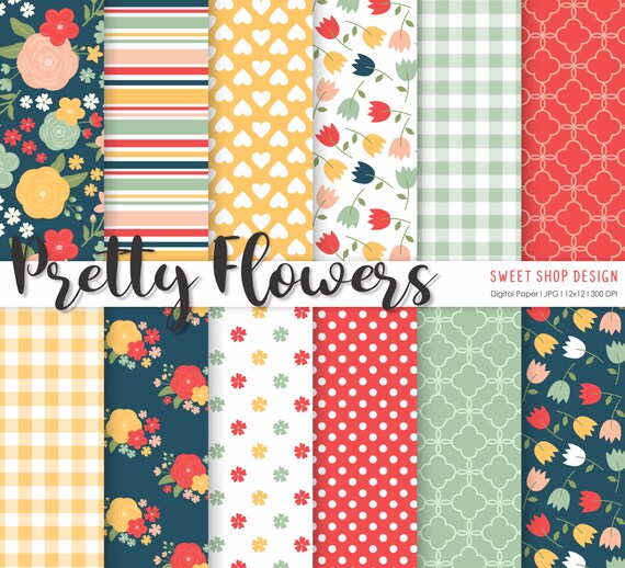 Download Digital Paper Pack Pretty Flowers Floral Geometric Background Digital Paper Set Of 12 Papers By Sweet Shop Design Catch My Party