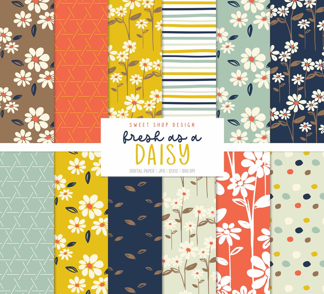 FRESH AS A DAISY, Spring Daisy Floral Backgrounds, Printable Digital ...