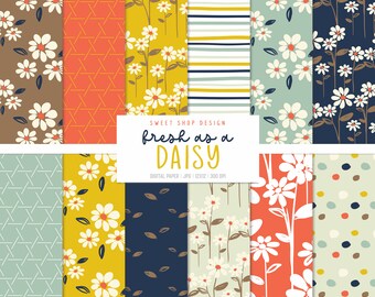 FRESH AS A DAISY, Spring Daisy Floral Backgrounds, Printable Digital Paper