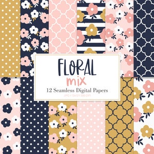 FLORAL MIX, Floral Seamless Repeat Pattern, Backgrounds, Printable Digital Paper