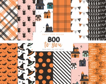 BOO TO YOU, Halloween Backgrounds, Printable Digital Papers