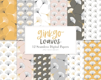GINKGO LEAVES, Chinoiserie Japanese Floral Seamless Repeat Pattern, Backgrounds, Printable Digital Paper