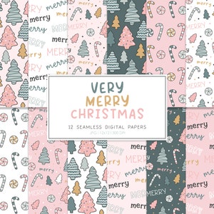 VERY Merry CHRISTMAS, Weihnachten Nahtloses Rapportmuster, Retro Hintergründe, bedruckbares digitales Papier