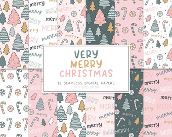 VERY Merry CHRISTMAS, Weihnachten Nahtloses Rapportmuster, Retro Hintergründe, bedruckbares digitales Papier
