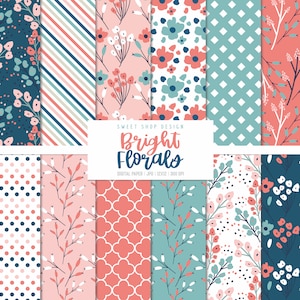 Helle Blumen, florale geometrische Hintergründe, druckbare digitale Papiere