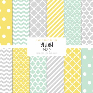 MINT AND YELLOW, Geometric Backgrounds, Printable Digital Paper image 1