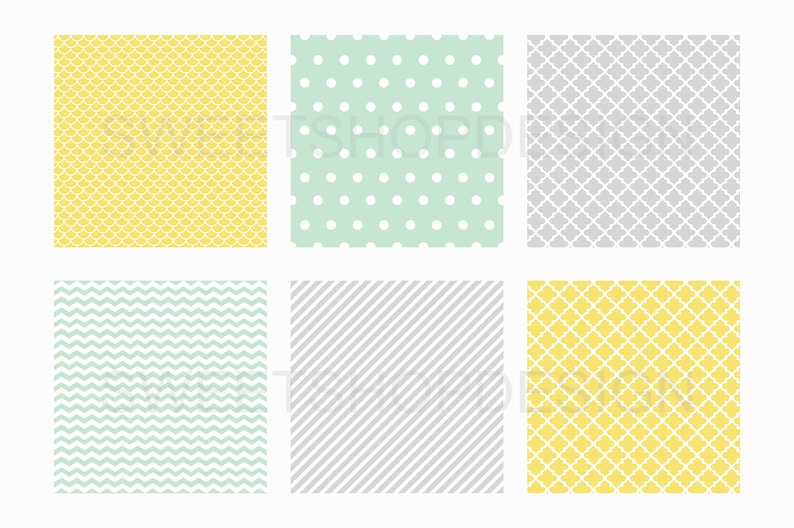 MINT AND YELLOW, Geometric Backgrounds, Printable Digital Paper image 3