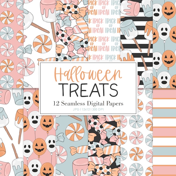 HALLOWEEN TREATS, Halloween Seamless Repeat Pattern, Treats Hand Drawn Background, Printable Digital Paper