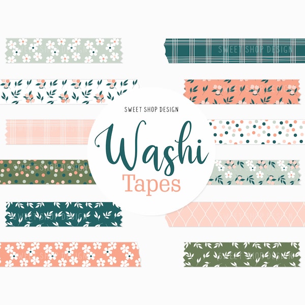 Digital Washi Tape Clipart FLORAL FRUITY, Gráficos con Fruta Floral Geométrica Para Planificador Digital, Goodnotes