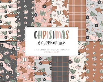 CHRISTMAS CELEBRATION, Christmas Seamless Repeat Pattern, Backgrounds, Printable Digital Paper