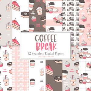 COFFEE BREAK, Coffee Seamless Repeat Pattern, Backgrounds, Printable Digital Paper