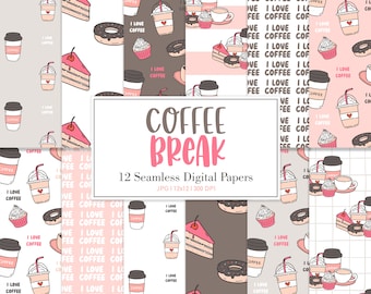 COFFEE BREAK, Coffee Seamless Repeat Pattern, Backgrounds, Printable Digital Paper