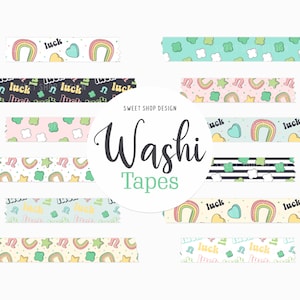 Cinta washi digital "MUCHA SUERTE", gráficos del Día de San Patricio para agenda digital, Goodnotes