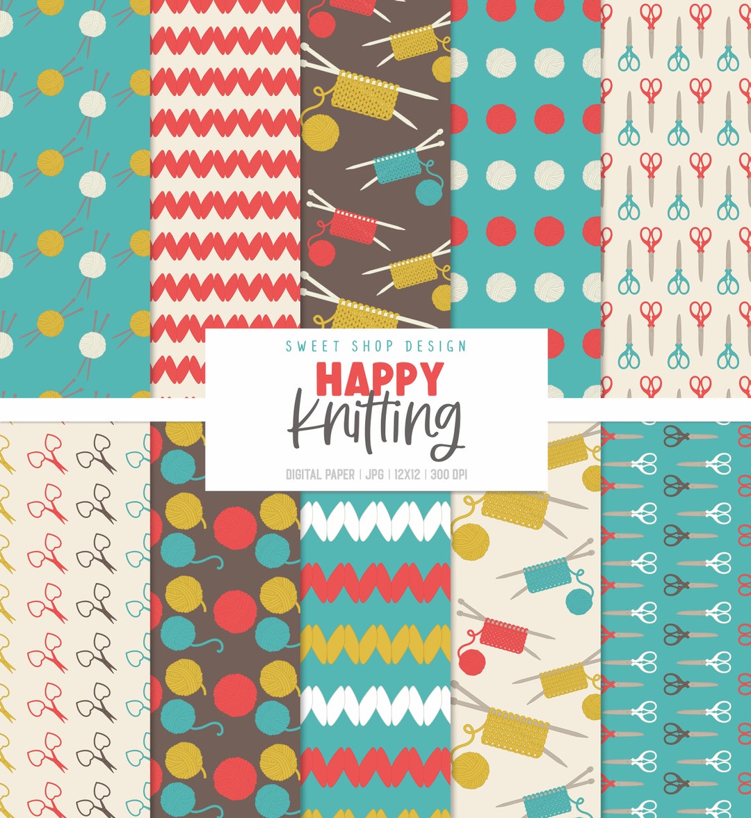 KNITTING, Wool Scissor Backgrounds, Printable Digital Paper - Etsy