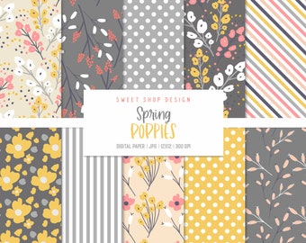 SPRING POPPIES, Poppy Floral Backgrounds, Printable Digital Papers