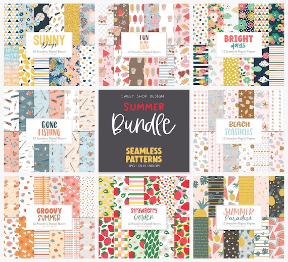 Seamless Patterns Bundle, SUMMER Patterns, Backgrounds, Printable Digital Papers