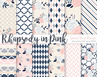 RHAPSODY IN PINK, Floral Roses Backgrounds, Printable Digital Paper
