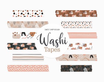 Clipart de cinta washi digital con gráficos florales abstractos para planificador digital, Goodnotes