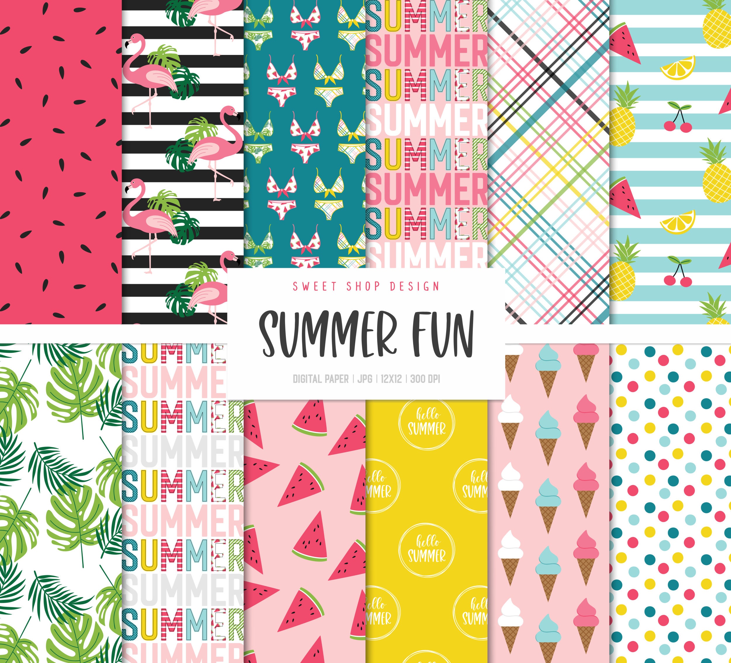 Download Digital Paper Pack Summer Fun Summer Background Digital Etsy