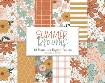 SUMMER BLOOMS, Floral, Summer, Seamless Repeat Pattern, Backgrounds, Printable Digital Paper