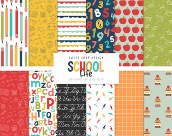 SCHOOL LIFE, School Teacher Graphics College Stationery Backgrounds, Printable Digital Papers