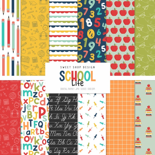 SCHOOL LIFE, School Teacher Graphics College Stationery Backgrounds, Printable Digital Papers