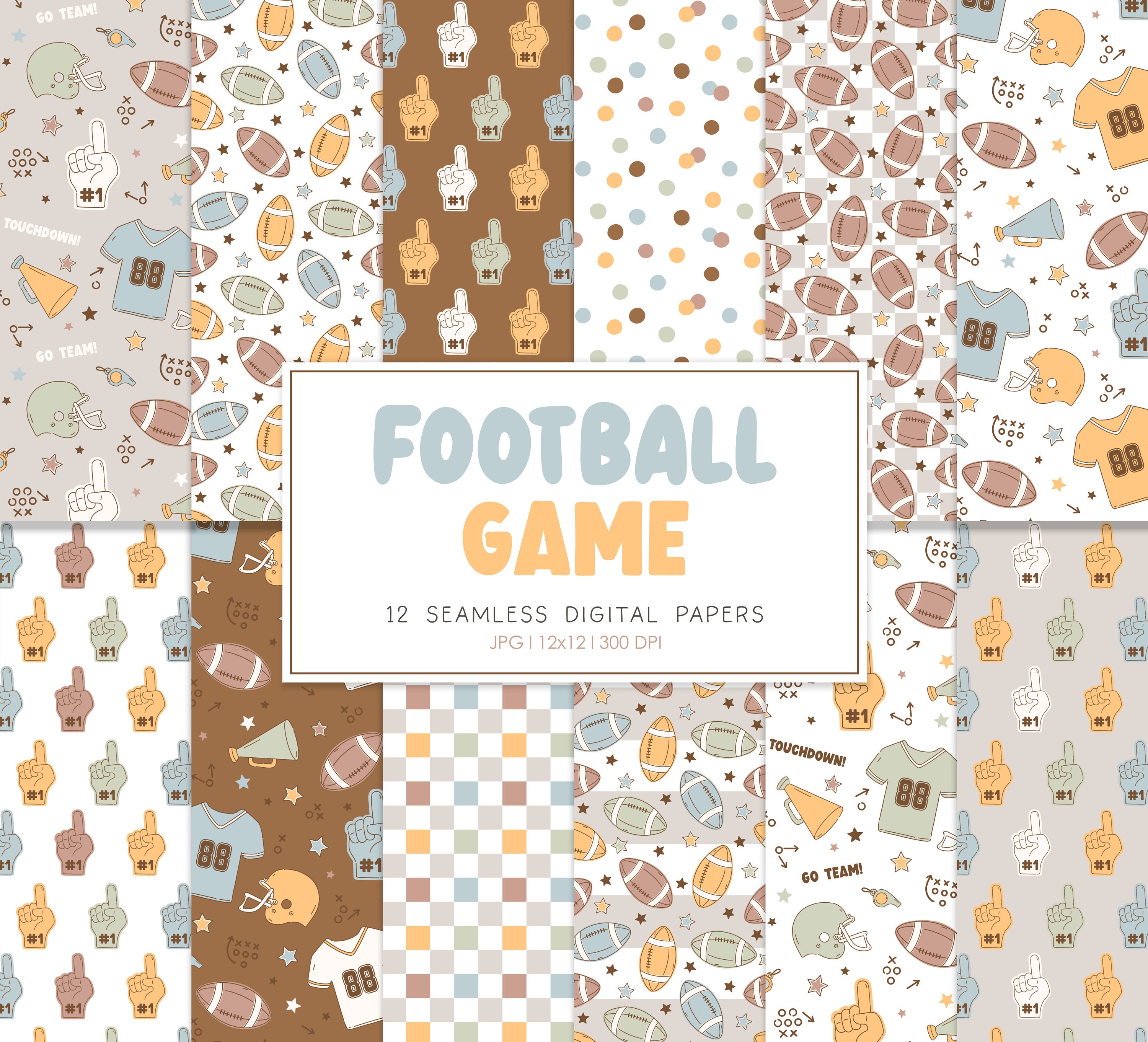 FOOTBALL GAME, Fall Sports Seamless Repeat Pattern, Retro Backgrounds ...