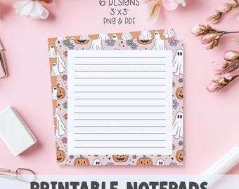 CUTE GHOSTS, Printable Notepad Template, Halloween Retro Memo Sheet, To Do List