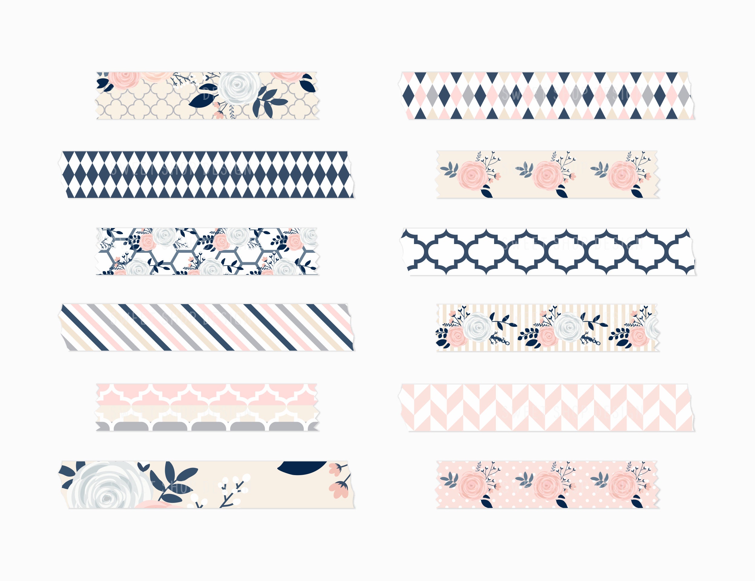 Digital Washi Tape Clipart BOHO FLORAL, Graphics with Floral Stripes  Lattices For Digital Planner, Goodnotes
