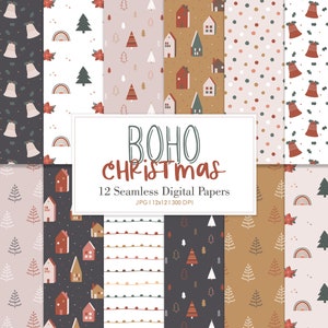 BOHO CHRISTMAS, Nordic Scandinavian Seamless Repeat Pattern, Backgrounds, Printable Digital Paper
