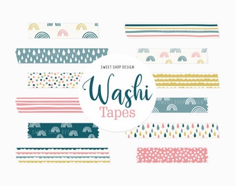 Digital Washi Tape Clipart BOHO RAINBOW para planificador digital, Goodnotes