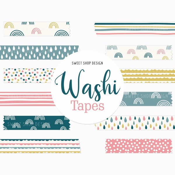 Digitale Washi Tape Clipart BOHO RAINBOWS, Grafiken mit Regenbogen Streifen Punkte für digitalen Planer, Goodnotes