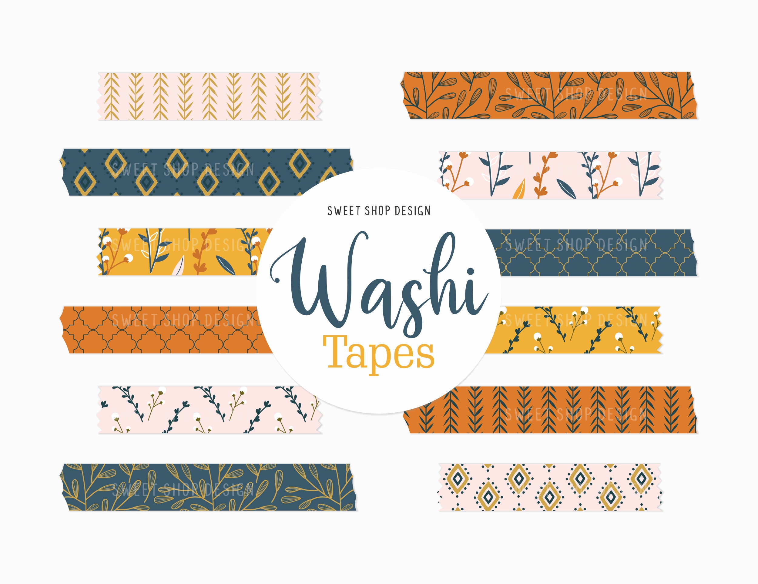 Digital Washi Tape Clipart BOHO FLORAL, Graphics with Floral Stripes  Lattices For Digital Planner, Goodnotes