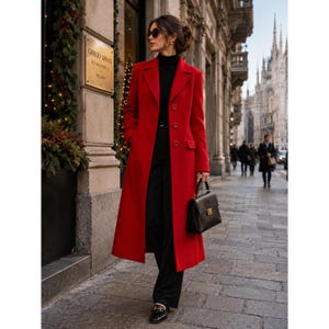 United Colors of Benetton Red Wool Blend Coat Womens US 4 EU 44 Long Tailored