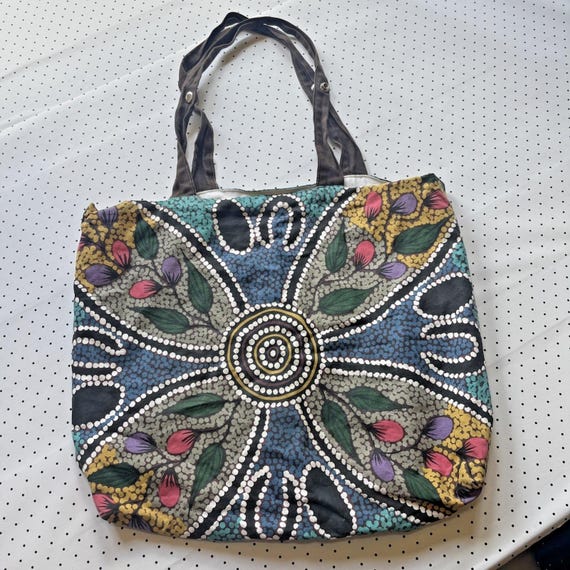 Artisan Floral Mandala Tote Bag Turquoise Lagoon Dot Art Market Grocery Shopper