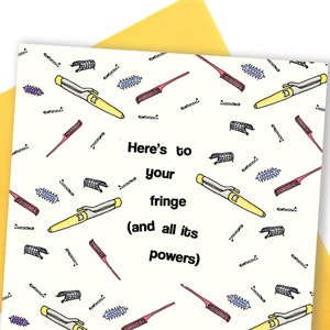 Ecco alla vostra frangia . Divertente ragazza felice biglietto di compleanno . Ragazza power stationery. Bangs migliore amico galentine BFF donne biglietti di auguri