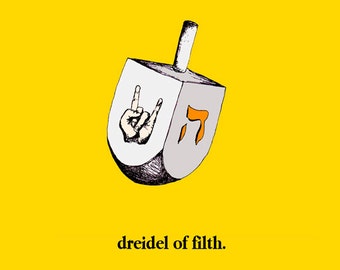 Dreidel of Filth divertente carta Chanukah Hanukkah. cartoline ebraiche per le felici festività di Hanukkah Heavy Metal. Cartoline d'auguri con umorismo yiddish judaica