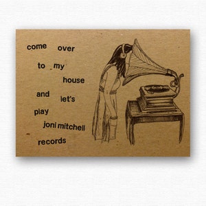 Tarjeta de amor retro // hermoso san valentía eco saludo // vamos a jugar Joni Mitchell registros / feliz cumpleaños saludos tarjetas kraft / aniversario