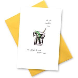 Drôle de carte d’anniversaire de Saint-Valentin . Gin Love est tout ce dont vous avez besoin. cartes de vœux gin tonic meilleur ami petit ami humour britannique hipster illustration