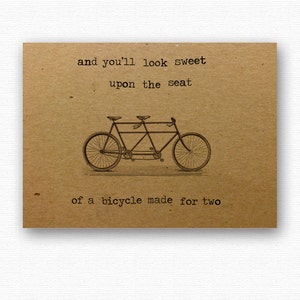 Tandem Engagement Wedding card // eco card typography // bicycle love print // kraft card // anniversary greetings cards // for husband wife